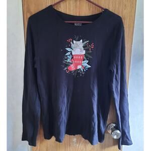 Croft Barrow Ugly Christmas Cat Tee 3D Pom Pom Holiday Graphic Shirt Medium